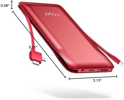 Ultra-Slim 10,000 m Ah TG90° Portable Power Bank with Built-in Lightning and USB-C Cables – Fast Charging, Lightweight Battery Backup for i Phone and Android Devices – Essential On-the-Go Charger for Busy Lifestyles