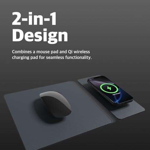 Enhance Your Workspace Efficiency with the POUT H3 Split Wireless Charging Mouse Pad – Fast Qi Charger for Seamless Device Power, Magnetic Alignment for Precision Use, Premium Anti-Slip Surface in Elegant Midnight Blue – Perfect for Smartphones and Earbuds – Elevate Your Productivity with Style and Functionality