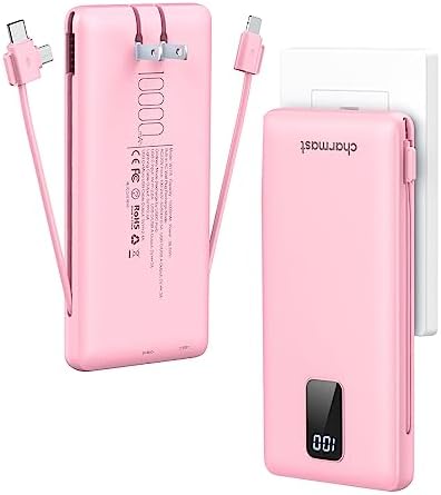 Ultimate Charmast 10,000 m Ah Portable Power Bank with Integrated Cables & Wall Plug – Fast Charging Essential for i Phone 16/15/14/13, Samsung, i Pad, and More – Unmatched Convenience for Travelers and On-the-Go Professionals