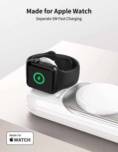 MOMAX 3-in-1 Wireless Charging Station – Ultra-Portable 10000 m Ah MFi Certified Charger for i Phone 15, 14, 13, 12, Air Pods & Apple Watch – Fast 15 W Multi-Device Power Hub with Enhanced Durability for Effortless Charging Anywhere