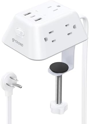 Ultimate Desk Clamp Power Strip: 5 AC Outlets & 3 USB Fast Charging Ports, Mountable Surge Protector for Home Office & Gaming, Fits 1.97″ Thick Table Edges, 6 FT Flexible Extension Cord, Enhance Productivity & Organize Your Workspace