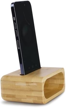 Navaris Bamboo Phone Stand – Bamboo Phone Stand for Desk – Enhanced Sound with Built-in Amplifier – Portable Bamboo Cell Phone Holder Charging Dock for Kitchen Office Bedside – Enhanced Compatibility and Speed