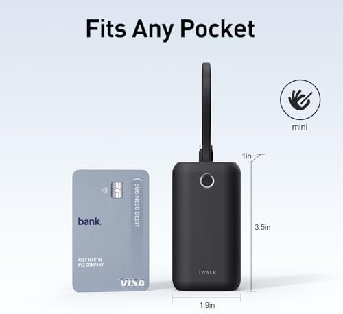 i WALK Ultra-Slim 10,000 m Ah Power Bank with Built-In Cable – Lightning-Fast 22.5 W USB-C Charging for i Phone 16/16 Pro/15, Samsung & Google – Travel-Friendly Pink Mini Portable Charger for On-the-Go Connectivity