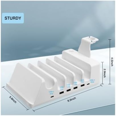 Maximize Charging Efficiency with the 150 W 6-Port Power Hub: Fast Wireless Charging for Mobile Devices & Dual Air Pods Stations, Featuring 65 W PD USB-C for Laptops – Perfect for Home & Office Use