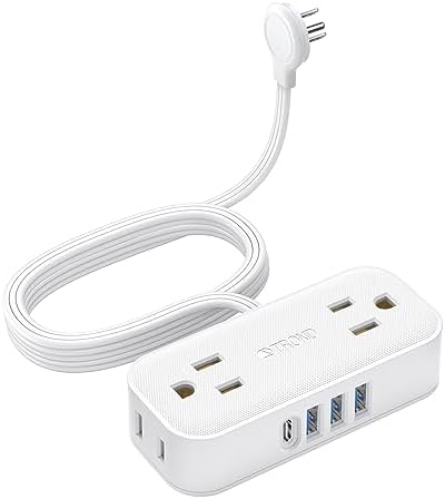 Compact TROND Travel Power Strip with USB Charging Ports – 5 ft Flat Plug Extension Cord for Seamless Device Connectivity in Dorm Rooms and Offices – Essential Travel Adapter for Multiple Outlets and Enhanced Compatibility