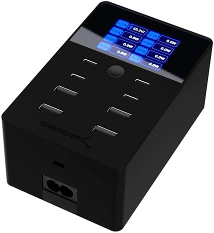 SABRENT 6-Port Aluminum Desktop USB Rapid Charger – 60 W (12 A) Smart Charging Station for Family Devices – UL Certified with Auto Detect Technology – Sleek, Compact, and Ideal for Home, Office & Travel Use