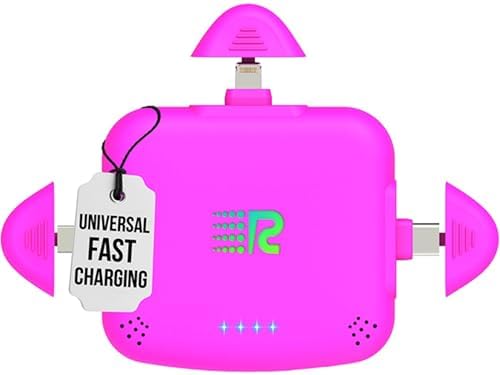 Compact Universe 3-in-1 Portable Charger – 3300 m Ah, 2.4 A Fast Charging Power Bank in Stylish RC33 Pink – Multi-Device Compatibility for i Phone, Android, Lightning, Type C & Micro-USB – Conveniently Charges 3 Devices Simultaneously for On-the-Go Power Solutions