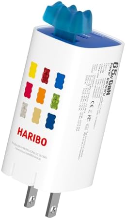 Haribo 65 W Ga N Wall Charger – Fun Gummy Bear Design with PD & QC 3.0 Fast Charge Technology, 3-Port USB-C/USB-A Adapter for i Phone, Galaxy, Pixel, i Pad, Earbuds, Switch, and More – Compact, Universal Compatibility for Effortless Charging at Home or on the Go