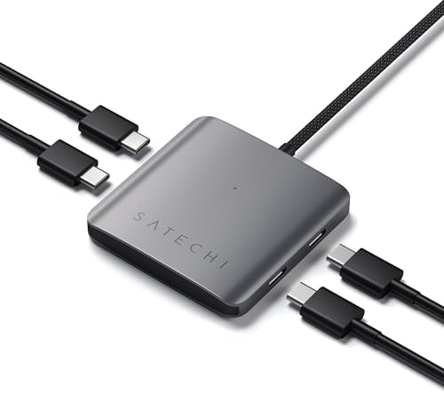 Satechi 4-in-1 USB-C Hub: Ultimate 10 Gbps Data Transfer & 100 W Pass-Through Charging for Mac Book, i Pad, i Phone, Surface, Chromebook – The Perfect On-the-Go Connectivity Solution for Professionals Seeking Efficiency and Style