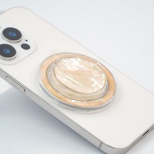 Chic Natural Abalone Shell Foldable Phone Grip – Magnetic Handle for Secure Smartphone & Tablet Handling, Stylish Accessory for Enhanced Portability and Aesthetic Appeal