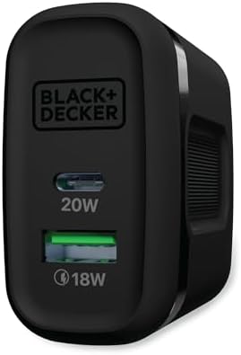 BLACK+DECKER 38 W Dual-Port Fast Charging Wall Adapter – Compact USB-C & Type C Quick Charge Power Supply with Qualcomm QC 3.0 – Perfect for Home, Office & Travel – Versatile PD Charger for Smartphones, Tablets & More