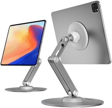 Premium Adjustable Tablet Stand with Magnetic Support – 360° Rotating Metal Holder for i Pad and Tablets – Foldable Multi-Angle Design for Home and Office Use – Sleek Black Finish for Enhanced Compatibility and Stability