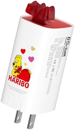 Haribo 65 W Ga N Wall Charger – Fun Gummy Bear Design with PD & QC 3.0 Fast Charge Technology, 3-Port USB-C/USB-A Adapter for i Phone, Galaxy, Pixel, i Pad, Earbuds, Switch, and More – Compact, Universal Compatibility for Effortless Charging at Home or on the Go