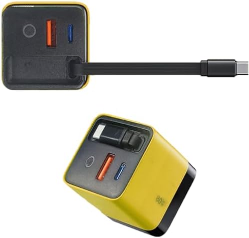Revolutionize Your Charging Routine: 80 W Retractable 3-in-1 Travel Charger for Phones & Laptops – Fast, Compact, Stylish Yellow Design with Advanced Safety Features for On-the-Go Professionals and Students