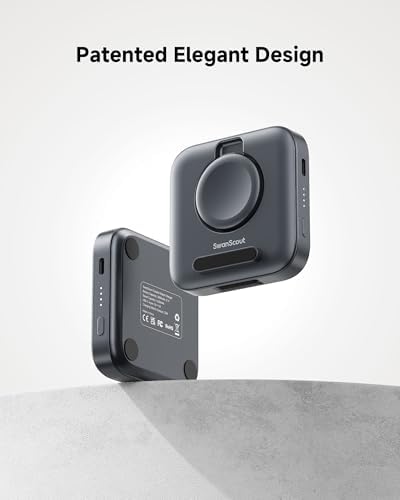 Ultra-Compact Wireless Charger for Samsung Galaxy Watches – 1800 m Ah Power Bank for Series 7, Ultra, 6, 5, 4, 3, Active 2 – Sleek Tech Grey Design for Fast, Cordless Charging Anywhere – Essential Travel Companion for Professionals and Adventurers