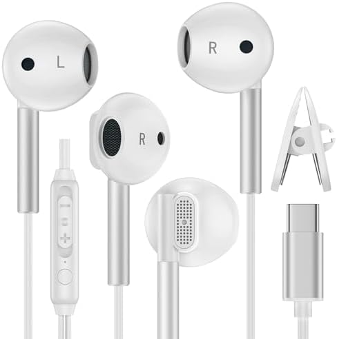 Elevate Your Audio Experience with Premium USB C Earbuds – Dual Pack Wired Headphones for i Phone 16/15 & Samsung Galaxy S Series – Exceptional Hi-Fi Stereo Sound with Built-In Microphone & Convenient Volume Control – Perfect Compatibility with Pixel 9/8/7 for Music Lovers & Active Lifestyles – Durable, Tangle-Free Design for Hassle-Free Use