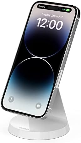 Belkin Magnetic Wireless Charging Stand – Ultra-Fast Mag Safe Charger for i Phone 12, 13, and 14 – Effortless Magnetic Alignment & Integrated Power Supply – Stylish White Design for Modern Environments – Streamlined Wireless Charging Solution for Enhanced User Experience and Aesthetic Appeal