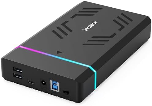 Inateck RGB 3.5-Inch SATA Hard Drive Enclosure – USB 3.0 External Case for 2.5”/3.5” HDD & SSD with 20 TB Capacity Support, 12 V/2 A Power Adapter, and Versatile Expansion Ports – Ideal for Gamers and Tech Enthusiasts – Enhance Data Management with Stylish RGB Lighting