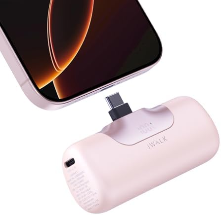 Compact Pink i WALK 5500 m Ah Power Bank – Ultra-Fast 22.5 W USB-C Charger for i Phone 16/15, Samsung Galaxy S25/S24/S23, i Pad – Lightweight Portable Battery for On-the-Go Charging and Enhanced Compatibility