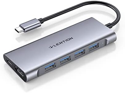 LENTION USB-C Multi-Port Hub – 4 K HDMI Output, 100 W Power Delivery, and 4 USB 3.0 Ports for Ultra-Fast Data Transfer | Perfect for 2024-2016 Mac Book Pro, New Mac Air, Surface, Chromebook, i Phone 15 & More | Space Gray Adapter for Enhanced Connectivity and Productivity