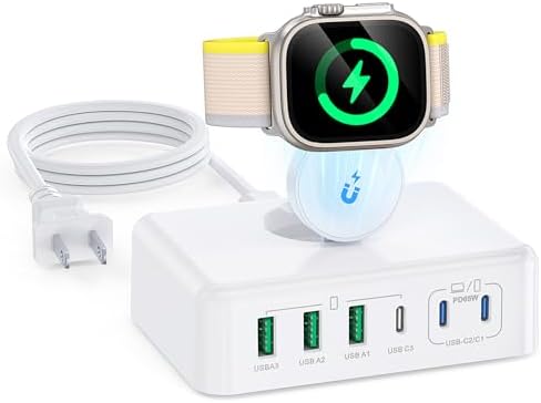 170 W USB C Charging Station Block – 6-Port Fast Wall Charger Cube for i Phone 16-12, Apple Watch Ultra/SE 9-4, Air Pods 4 – Ultimate Travel Power Adapter with Safety Features and Compact Design for Multi-Device Efficiency