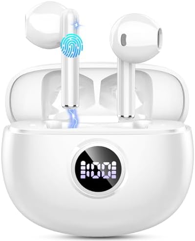 2024 Bluetooth 5.3 Wireless Earbuds – Premium Hi-Fi Stereo Sound with ENC Noise Cancellation for Crystal Clear Audio – 40-Hour Playtime & Dual LED Battery Indicator – IP7 Waterproof In-Ear Headphones Perfect for Active Lifestyles – Compatible with Android & i OS Devices – Ultimate Audio Upgrade for Every Occasion