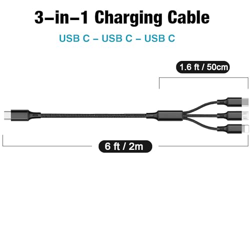 6 ft USB-C Multi-Splitter Charging Cable for 3 Devices – Durable Nylon Braided Design for Fast Charging & Data Transfer, Compatible with i Phone 15/16, Samsung Galaxy, Tablets & More – Perfect for Home and Travel Use
