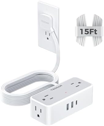 TESSAN 5 FT Flat Plug Extension Cord with 4 AC Outlets, 1 USB-C & 2 USB-A Ports – 900 Joules Surge Protector Power Strip for Home Office & Dorm Room – Maximize Charging Efficiency & Space Savings with Versatile Power Accessory