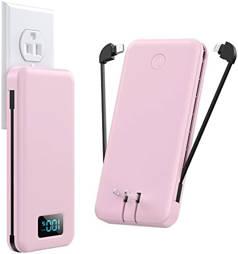 Ultra-Slim 13800 m Ah Portable Charger with Built-in Cables & AC Plug – Multi-Device USB-C Power Bank with 4 Outputs & LCD Display for i Phone, Samsung, and Android – Effortless Charging on the Go