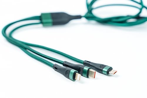 M.A.D LAB 3-in-1 USB C Charging Cable – Ultimate 100 W Fast Charge Solution with E-Marker Chip for Lightning, Micro USB & USB C Devices, Durable 1.3 m Nylon Braided Design for Enhanced Longevity and 480 Mbps Data Transfer Speeds