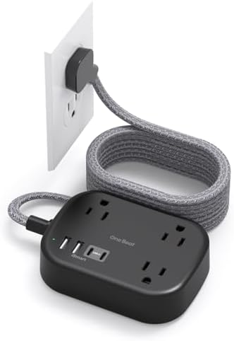 One Beat Cruise Essentials 2025 – Compact Power Strip with 3 AC Outlets and 4 USB Ports (2 USB-C), Ideal for Travel, Dorms, and Cruises – 3 ft Flat Plug Extension Cord, Non-Surge Protector, ETL Certified for Safety and Compatibility