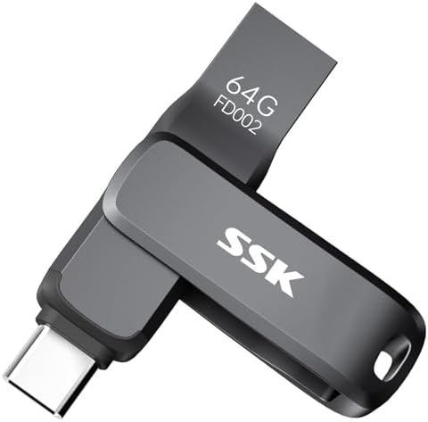 SSK 256 GB Dual USB C Flash Drive – High-Speed USB 3.2 Memory Stick with Dual USB Type-C & USB-A Ports – Sleek Black Metal Design for Effortless File Transfer Across Smartphones, Tablets, Laptops, and TVs – Unmatched Durability & Performance