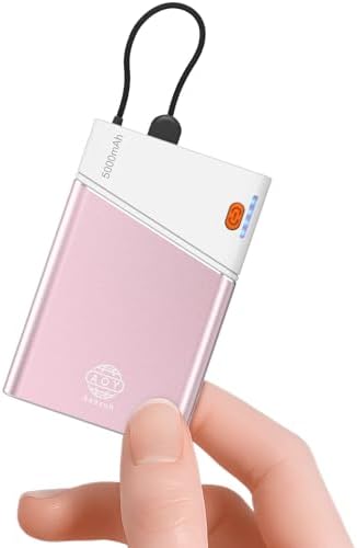 Sleek 5000 m Ah Pink Portable Power Bank with Integrated USB-C Fast Charger – Ultra-Compact Mini Battery Pack for i Phone 16/15/14 & Samsung S24 – Lightweight Design with Handy Lanyard for Effortless Travel Charging