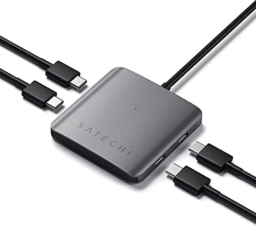 Satechi 4-in-1 USB-C Hub: Ultimate 10 Gbps Data Transfer & 100 W Pass-Through Charging for Mac Book, i Pad, i Phone, Surface, Chromebook – The Perfect On-the-Go Connectivity Solution for Professionals Seeking Efficiency and Style