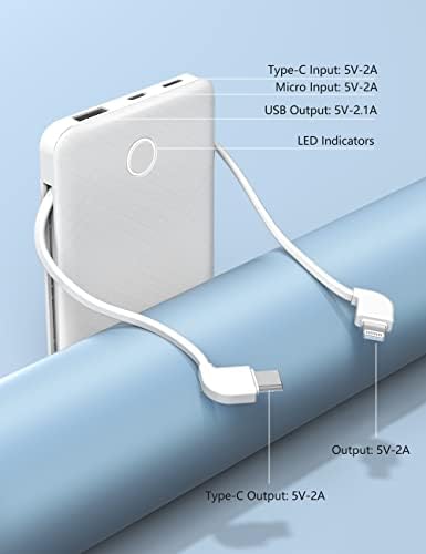 Ultra Slim 6000 m Ah Power Bank with Built-In USB C Cords – Card-Sized Portable Charger for Effortless On-the-Go Charging, Triple Output for i Phone, Samsung, Google Devices – Stylish and Compact Battery Pack for Enhanced Efficiency and Versatility