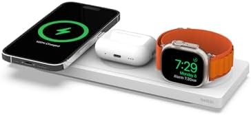 Belkin 15 W Mag Safe-Compatible 2-in-1 Wireless Charging Station – Fast Dual Device Charger for i Phone 16, 15, 14, 13 Series & Air Pods – Sleek Sand Design for Effortless Portability and Seamless Power Solutions