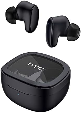 Elevate Your Audio Experience with HTC True Wireless Bluetooth Earbuds – Featuring Cutting-Edge Bluetooth 5.3 for Rapid Connectivity, 24-Hour Playtime, and Low Latency Gaming Mode – Stylish Transparent Charging Case – Perfectly Crafted for Gamers & Music Enthusiasts – Superior Sound Quality, Intuitive Touch Controls & Effortless Wireless Charging for Unmatched Convenience and Durability