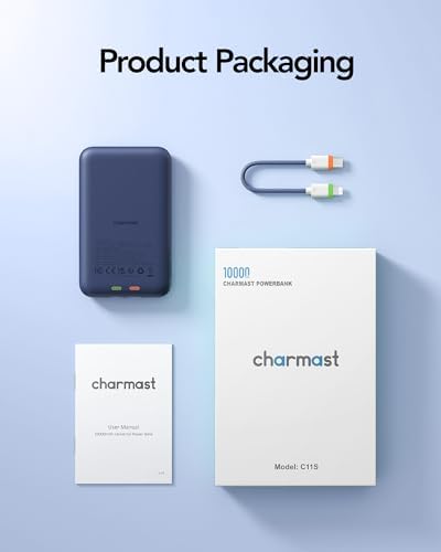 Charmast 10000 m Ah Slim Power Bank – 20 W Fast Charging Portable Charger with Removable Cable for i Phone & Android – Lightweight Hand-Free Battery Pack with Digital Display for Effortless Travel Convenience