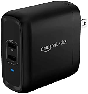 Amazon Basics 36 W Dual-Port USB-C Wall Charger for Phones and Tablets – Fast Charging Power Delivery Adapter, Compact Design for Travel, Enhanced Compatibility & Safety Features in Sleek White Finish
