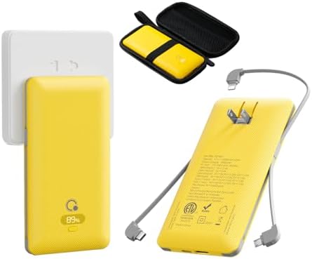 Ultimate Brand Q 10000 m Ah Portable Charger with Built-in Cables and AC Wall Plug – Fast Charging Power Bank with USB-C, Triple Output Ports for i Phone, Tablet & All Smartphones – Perfect Travel Companion for On-the-Go Charging