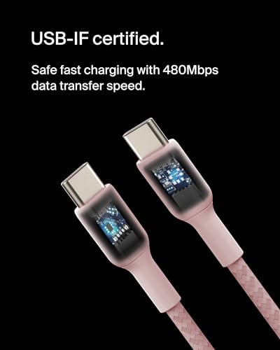 Belkin Boost Charge Braided USB-C to USB-C Cable – 1 m (3.3 ft) Durable Fast Charging Cable for i Phone, Galaxy, Nintendo Switch 2, i Pad Pro, and Pixel – Tangle-Free Design with 480 Mbps Data Transfer – Ultimate Universal Compatibility for All Your Devices