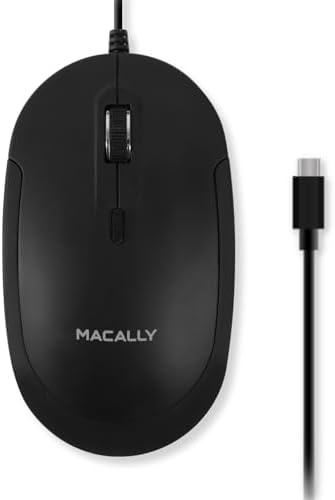 Ergonomic Macally Wired USB C Mouse – Precision Optical Sensor with Adjustable DPI (800/1200/1600/2400) for Seamless Mac & Windows Experience – Compact, Ambidextrous Design for Left and Right-Handed Users – Effortless Navigation with 3 Buttons & Scroll Wheel – Perfect Travel Companion for Enhanced Productivity