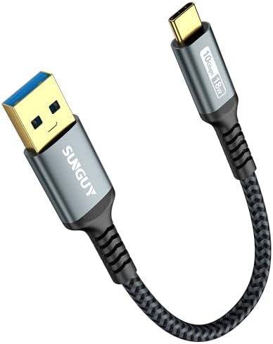 SUNGUY USB C Android Auto Cable 1FT[5Pack], 10Gbps USB C 3.1 Gen2 USB A to USB C Data Transfer Cable, 3A Fast Charging USB Type C Cord for iPhone 16 15 Pro/Pro Max/Plus, Samsung Galaxy S24, Pixel – Enhanced Compatibility and Speed