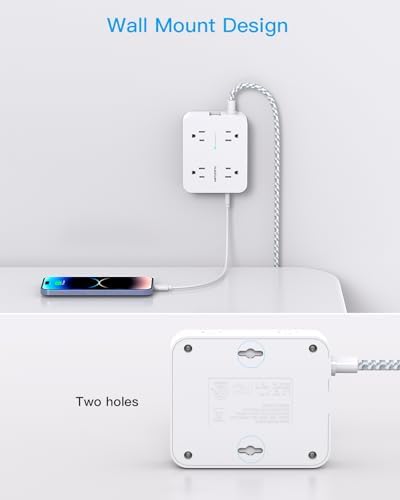 HANYCONY 6 ft Surge Protector Power Strip with 8 Outlets & 2 USB-C Ports – Essential College Dorm Extension Cord with Space-Saving Flat Plug for Fast Charging and Device Safety – Perfect for Home Office and Tech Needs
