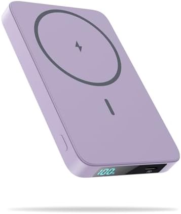 Magnetic Slim Wireless Power Bank 5500 m Ah with LCD Display – Fast PD Charging Battery Pack Compatible with i Phone 16/15/14/13/12 and Mag Safe, Portable Red Charger for Effortless On-the-Go Power Solutions