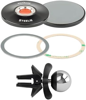 Nite Ize Steelie Original Vent Kit – Premium Magnetic Phone Mount for Effortless Car Vent Attachment – Versatile Hands-Free Holder with Neodymium Magnets – 360-Degree Rotation for Navigation and Calls – Essential Portable Car Accessory for Smartphones and Cases – Enhance Safety and Connectivity on the Road