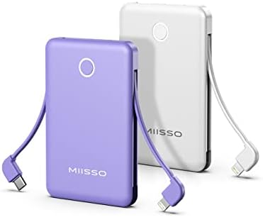 Ultra Slim 6000 m Ah Power Bank with Built-In USB C Cords – Card-Sized Portable Charger for Effortless On-the-Go Charging, Triple Output for i Phone, Samsung, Google Devices – Stylish and Compact Battery Pack for Enhanced Efficiency and Versatility