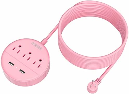 Stylish 25 ft Rose Pink Extension Cord by NTONPOWER – Flat Plug Power Strip with 3 AC Outlets & 2 USB Ports, Versatile Wall Mount Charging Station for Home, Dorm, or Office – ETL Certified for Enhanced Safety and Performance