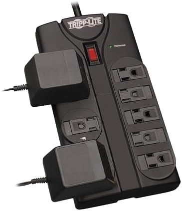 Tripp Lite TLP808 B 8-Outlet Surge Protector with 8 ft. Right Angle Cord – Premium Power Strip for Home and Office, 2880 Joules Protection, Lifetime Warranty, Ideal for Computers and Gaming Systems