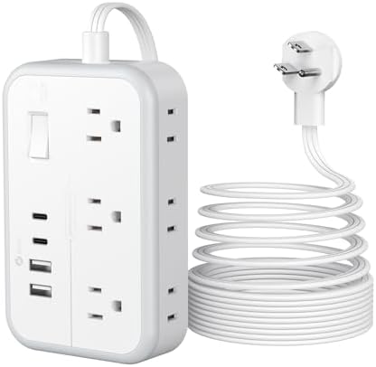 NTONPOWER 6-Outlet Surge Protector Power Strip with 4 USB Charging Ports, Including 2 USB-C Fast Chargers, 5-Foot Flat Plug Extension Cord for Home, Office & Dorm Room – Ultimate Device Protection & Space-Saving Solution